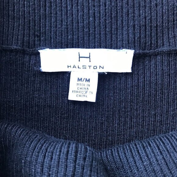 H by HALSTON LBD, black stretchy knit dress, cowl neck, mesh sleeves, sz M - Picture 10 of 14